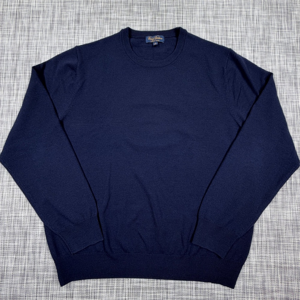 Brooks Brothers Mens XL Navy Blue Saxxon Wool Crew Neck Knit Pullover Sweater